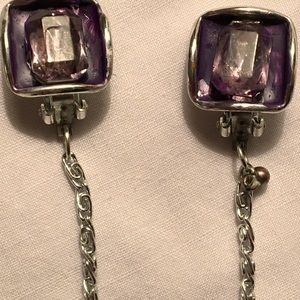Silvertone purple faucets rhinestone sweater-clip